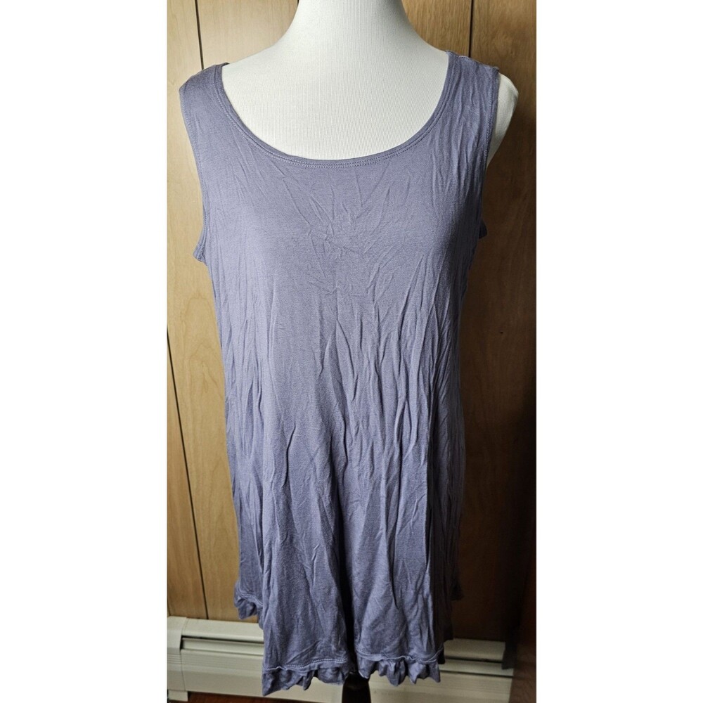 LOGO by Lori Goldstein Womens Large Tank Tunic Gray Ruffle Hem Sleeveless Rayon